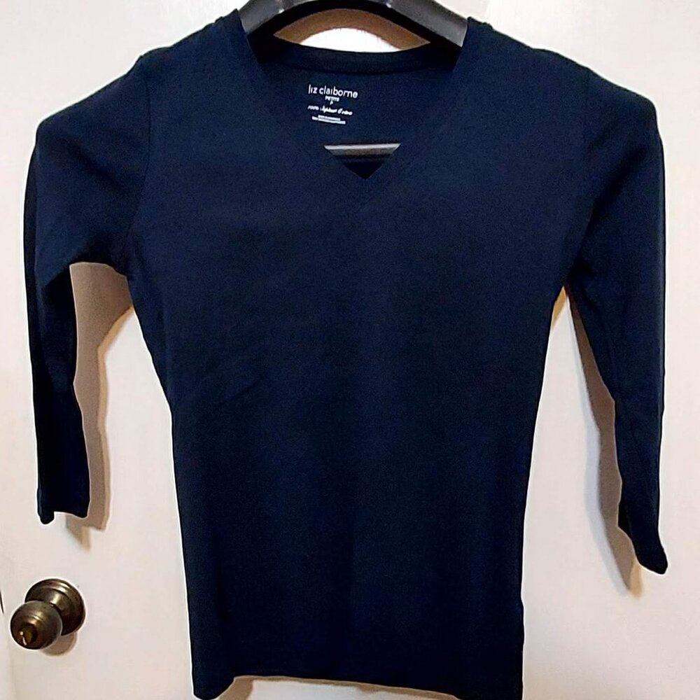 Liz Claiborne Black Like New, Long Sleeve Pullover Sz P V Neck 100%Supima Cotton
